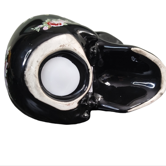 Ceramic Skull Coin Bank Black with Red & Pink Roses - Picture 5 of 5